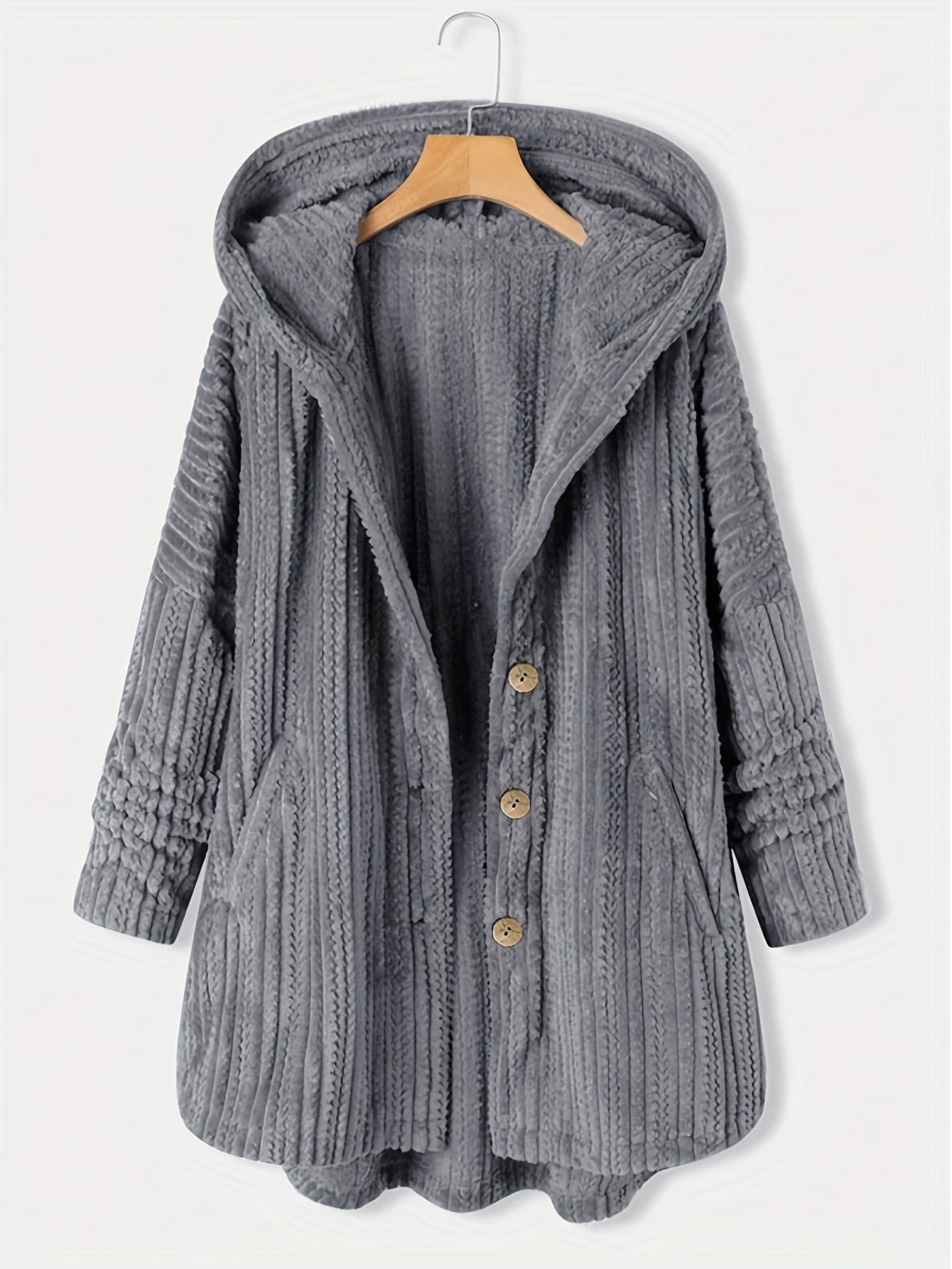 Grauer Kapuzenmantel mit Knöpfen - Lara