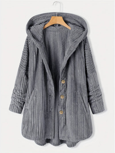 Grauer Kapuzenmantel mit Knöpfen - Lara