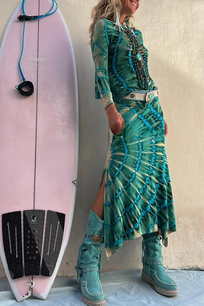 Amanda® | Stretch-Schlitzrock mit hohem Bund und Batikmuster