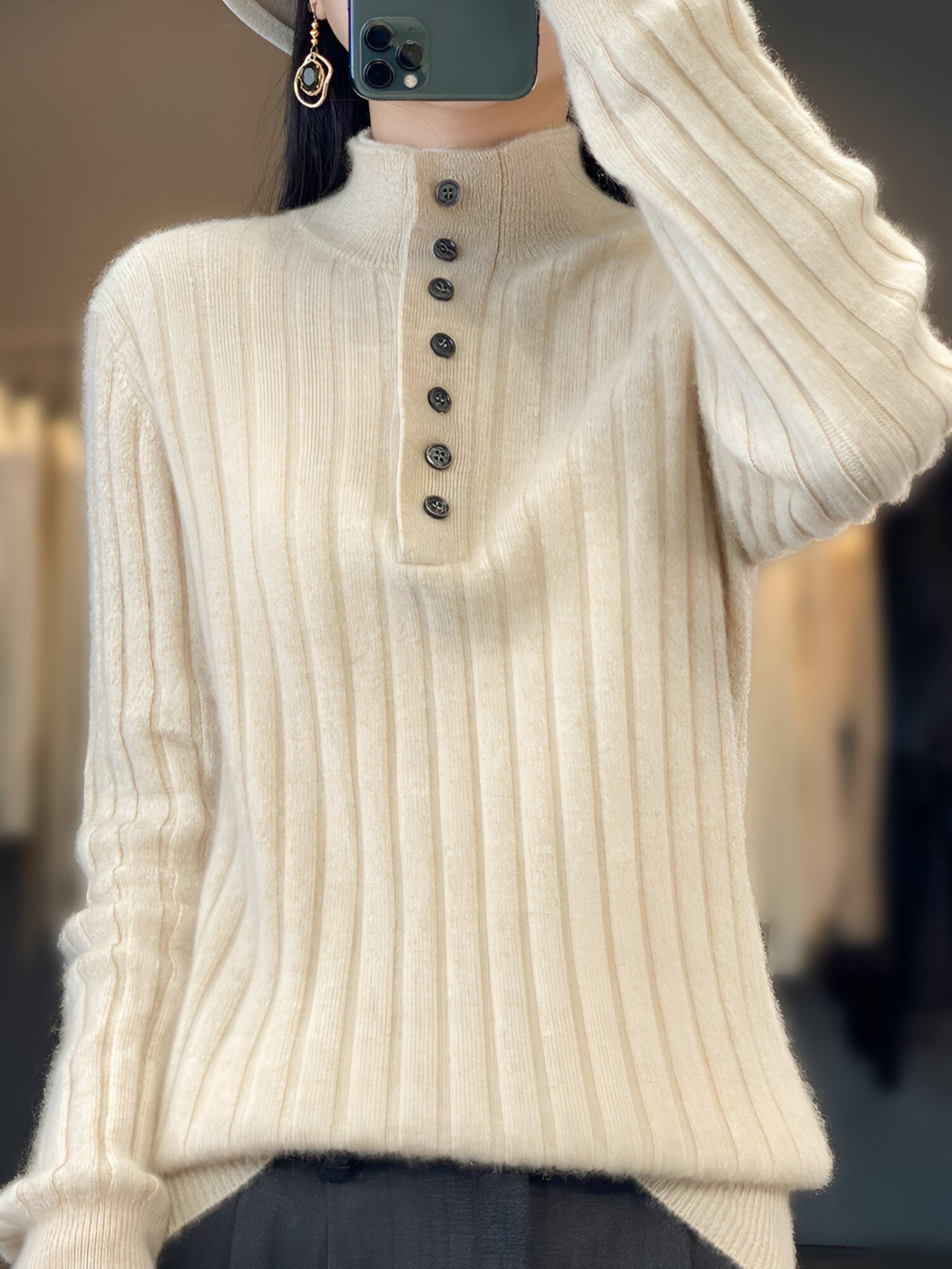 Gretchen | Lässige Turn-Down Kragen Pullover gestrickte Kleidung Tops