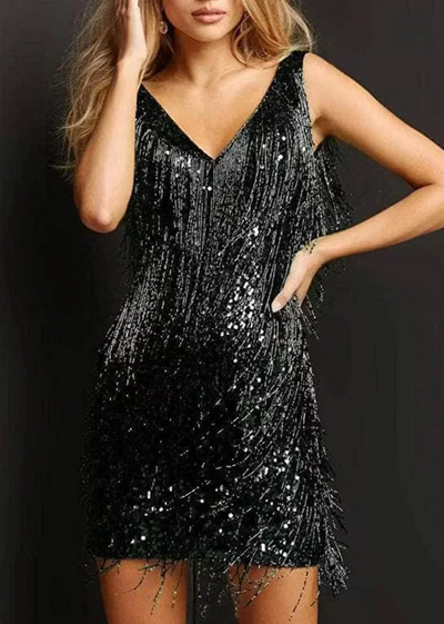 Tarsila -  Glamour Damen Kleid mit Pailletten und Quasten