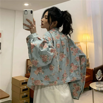 Vintage Blumenprint Kurzjacke für Damen
