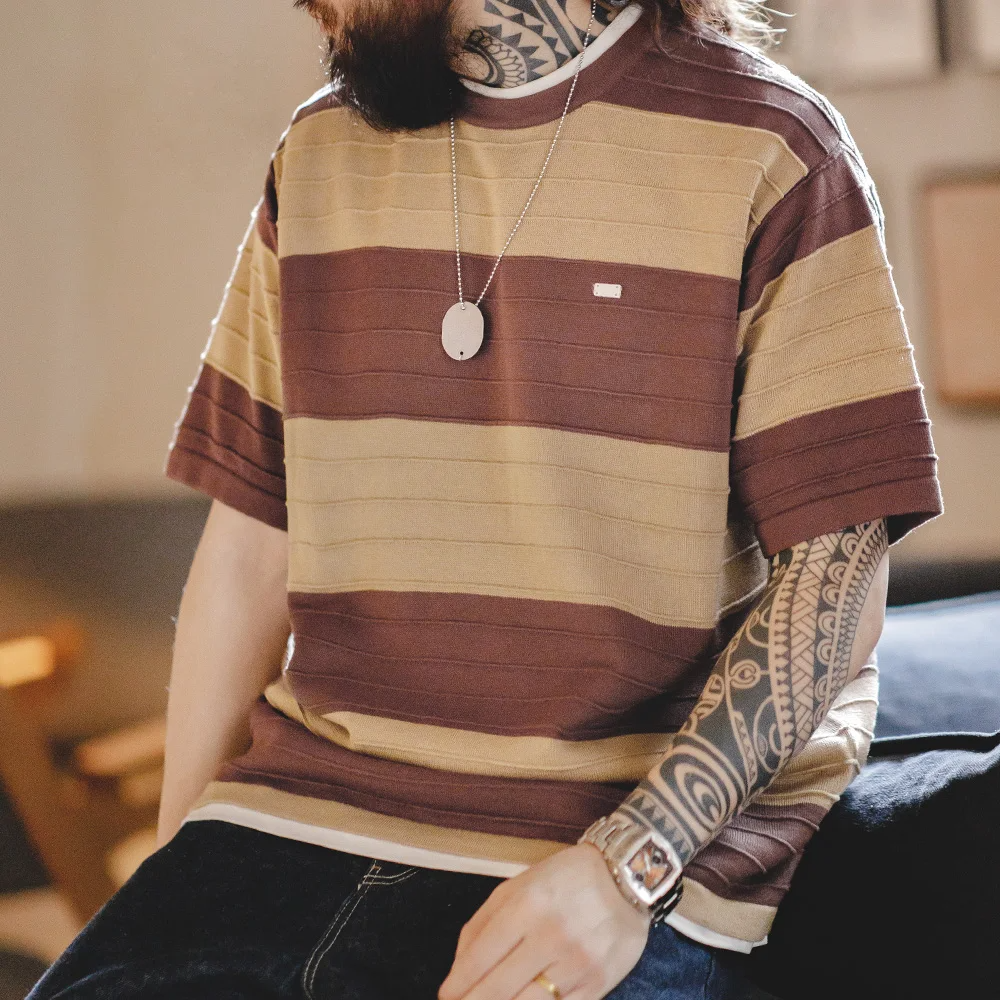 Sakho -  Retro Gestreiftes Herren T-Shirt – Bequem Atmungsaktiv & Klassischer Stil