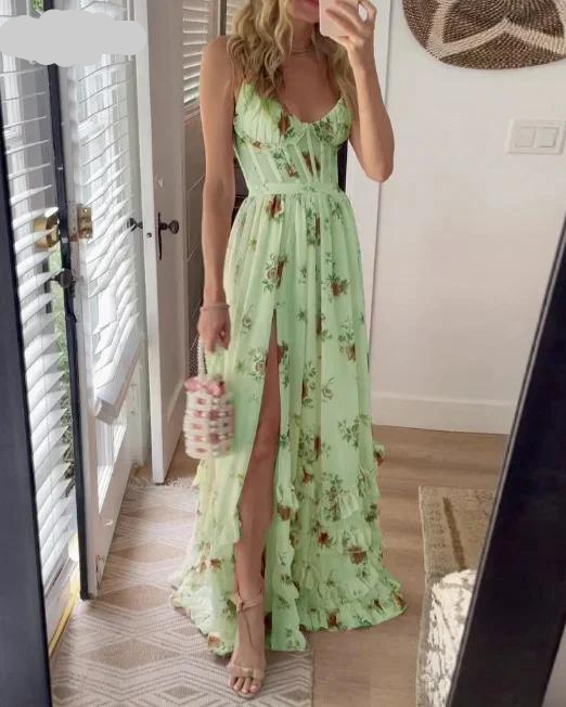 Hilaria | Blumenmaxikleid Damen - Elegantes Maxikleid Sommer für Festliche Anlässe