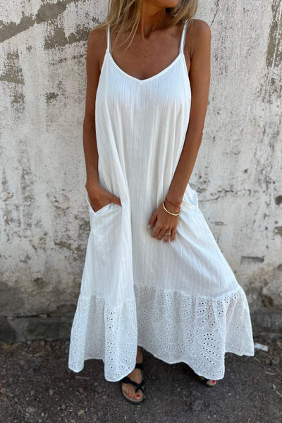 Laura® | Langes Strapskleid aus Baumwolle und Leinen