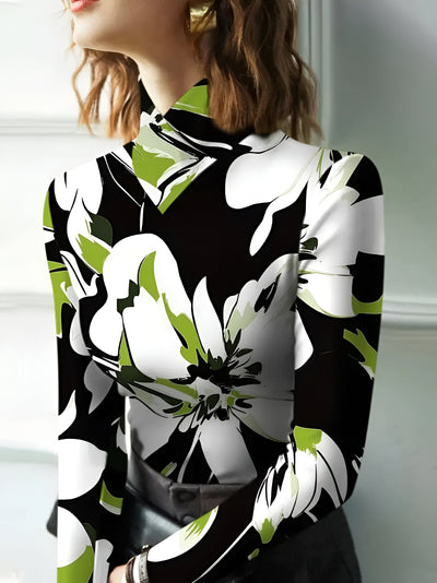 Risa | Sexy Floral Print High Neck Turtleneck Langarm T-Shirt