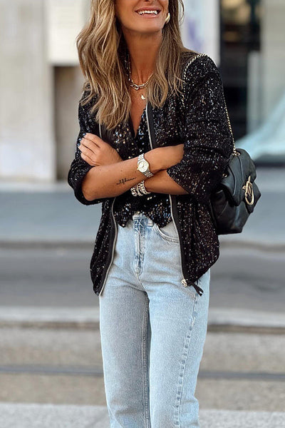 Leila® | Lässige, modische, klassische Jacke mit Pailletten