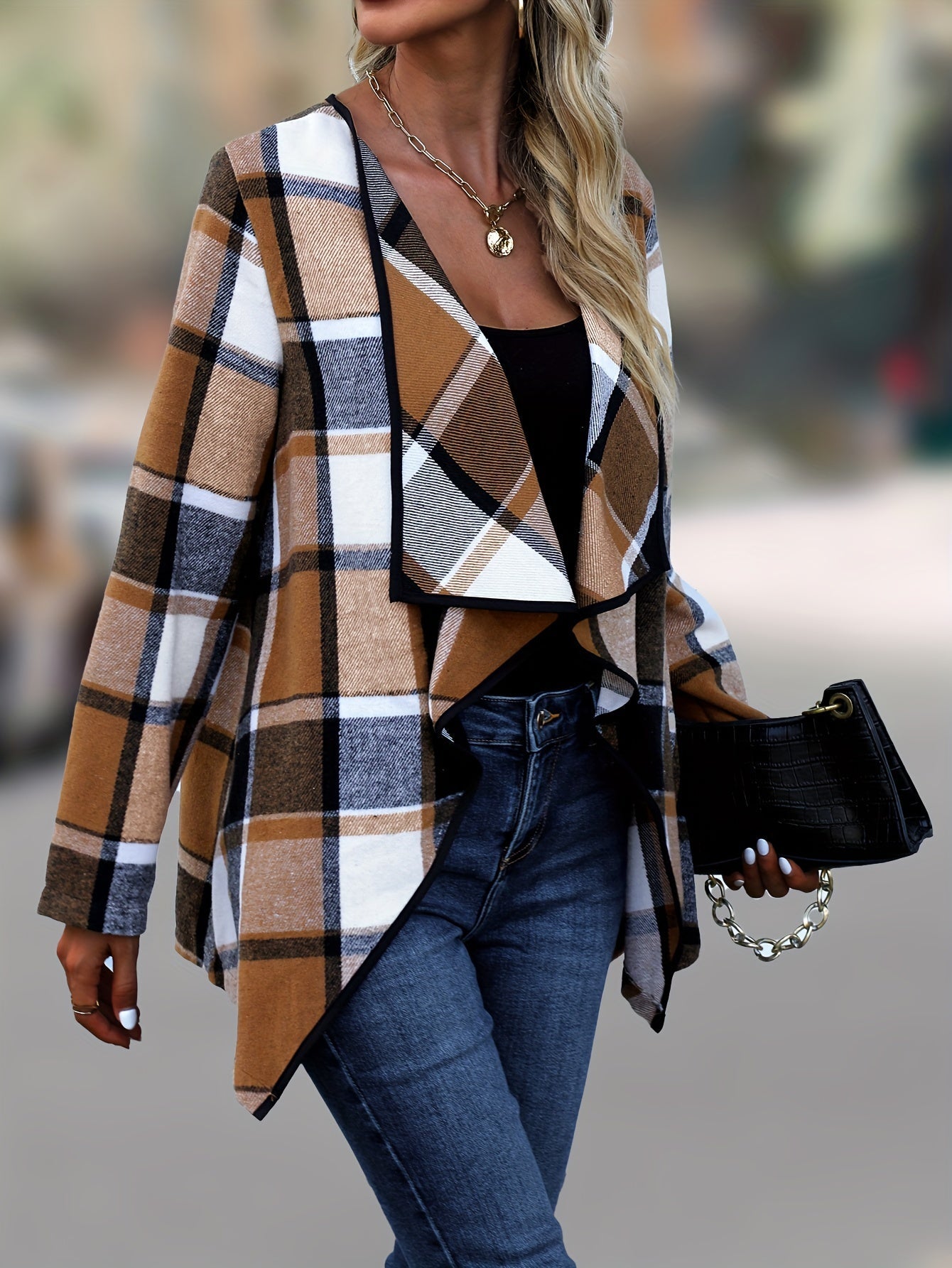 Kariertes Offenes Frontmantel - Sophia