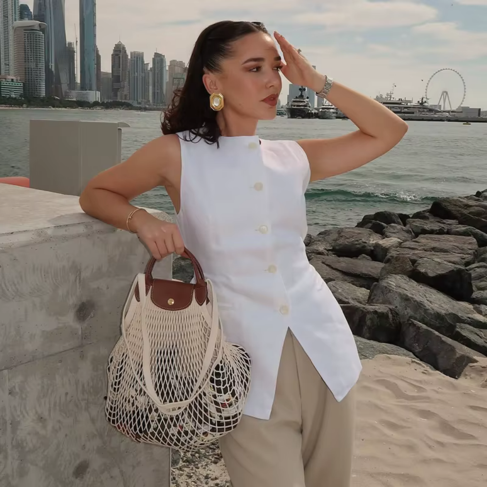 VIRENA – Ärmelloser Damenblazer mit Knopfleiste