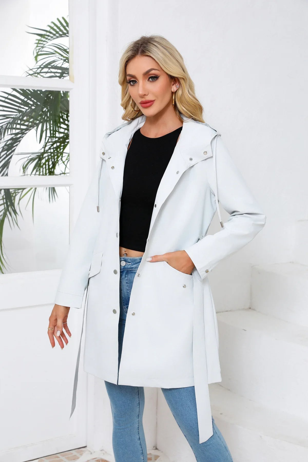 Langer Kapuzenmantel Jacke für Frauen