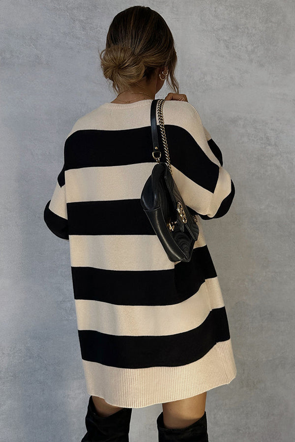 Anna® | Cremefarbener gestreifter Maxipullover