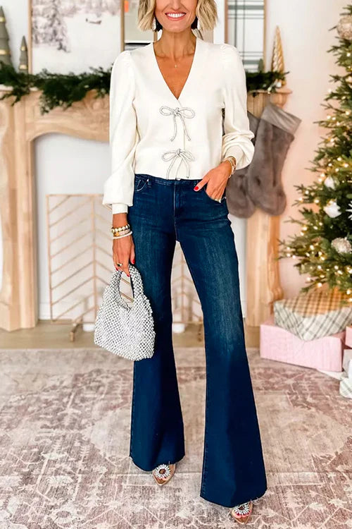 Ivy® | Süßer Pullover mit V-Ausschnitt und Schleife vorne