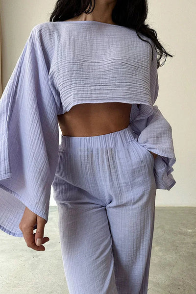 Teodora® | Zweiteiliges Set aus Fantasy-Lila aus Baumwolle und Leinen