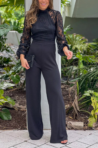 María Fernanda® | Schwarzer Overall mit Spitzenoberteil und offenem Rücken