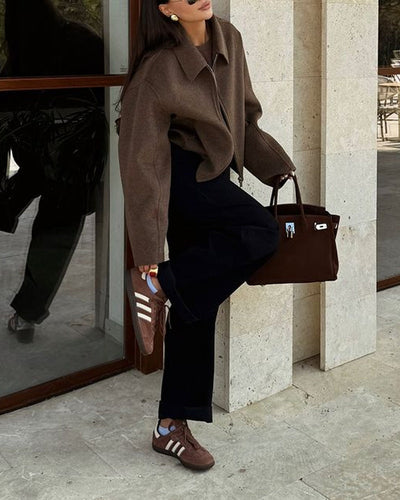 Luxuriöse Damenjacke mit Reißverschluss und übergroßen Ärmeln