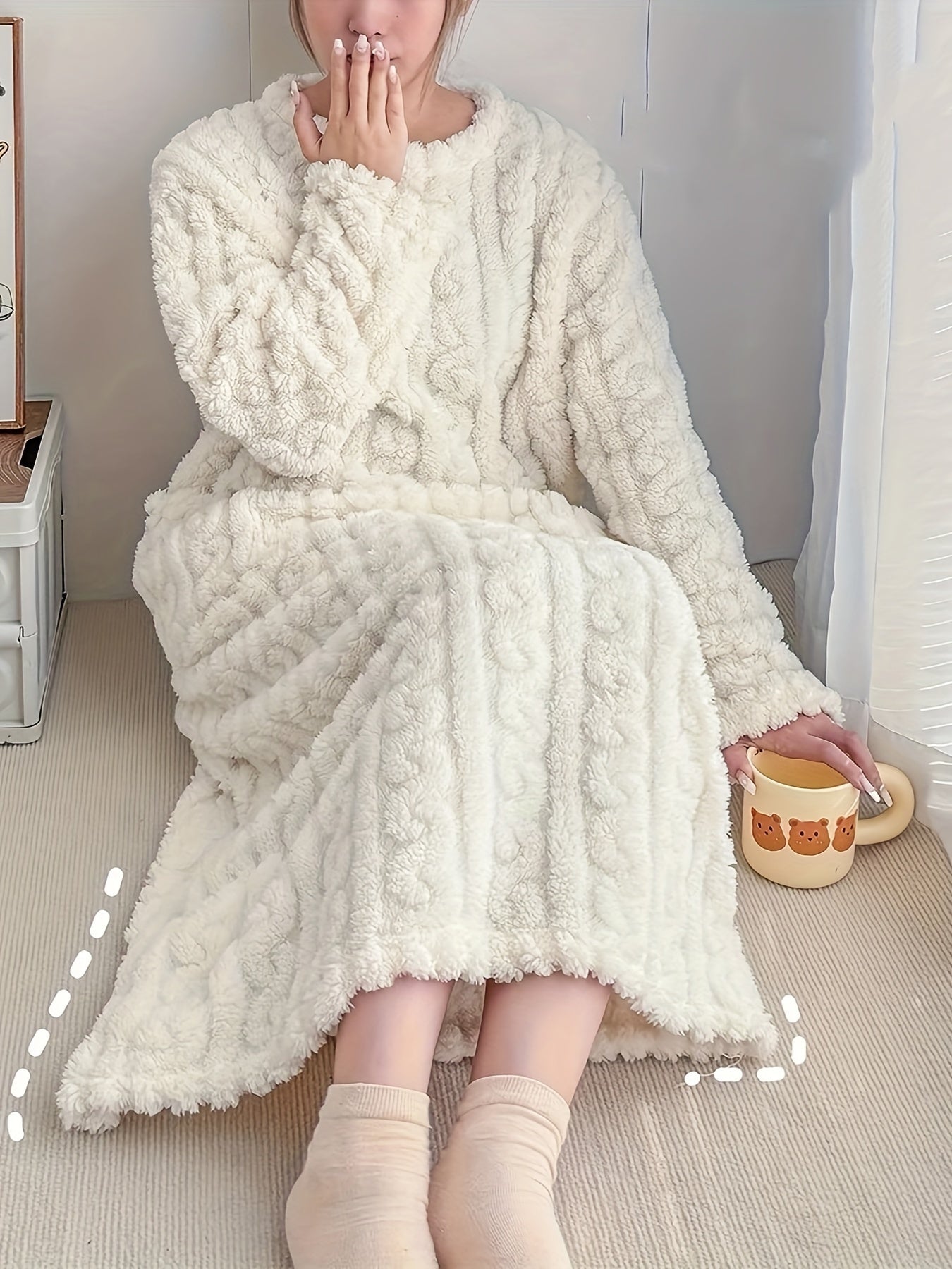 Gemütliches Jacquard-Nachthemd - Einfarbig und Kuschelig