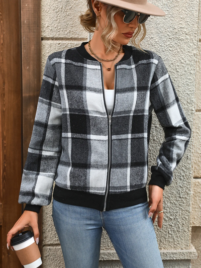 Karo-Reißverschlussjacke für Damen