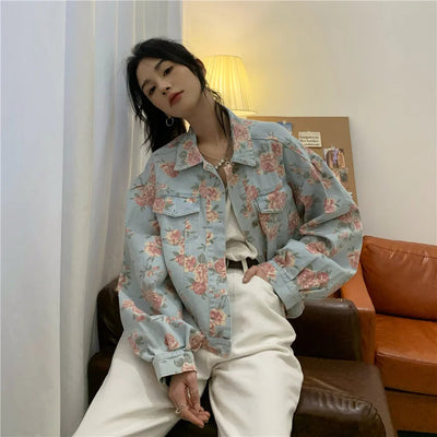 Vintage Blumenprint Kurzjacke für Damen