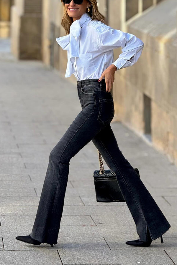 Arya® | Langarmshirt mit Schleife für Damen, stilvolles, lässiges, lockeres Oberteil