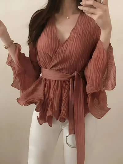 Mais | Elegante V-Ausschnitt-Bluse mit Schleife und Rüschen