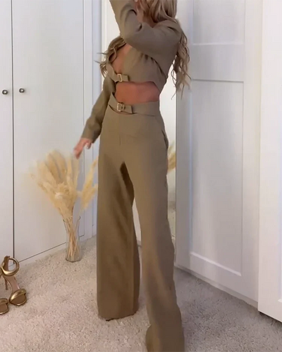 V-Ausschnitt Langarm-Oberteil und Hose Zweiteiliges Set - Loana