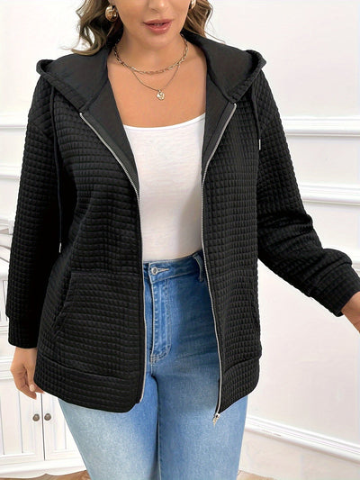 Schwarzer Strukturierter Kapuzenmantel - Nora