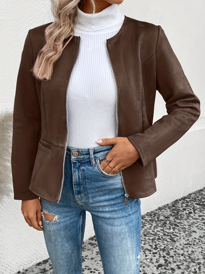 Braune Langarm Zip-Up Jacke - Emma