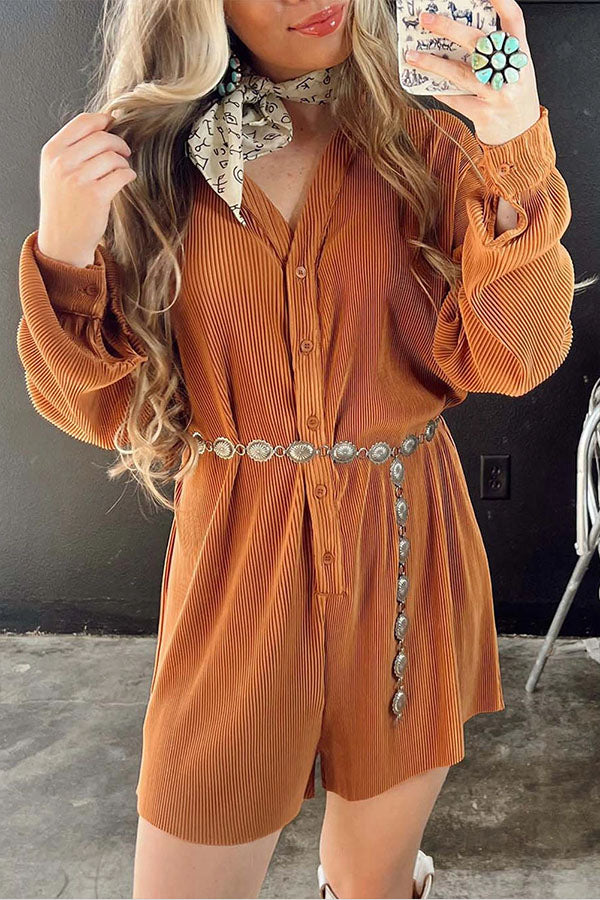 Makayla® | Gerippter Strampler aus Cord mit V-Ausschnitt und Knopfleiste vorne