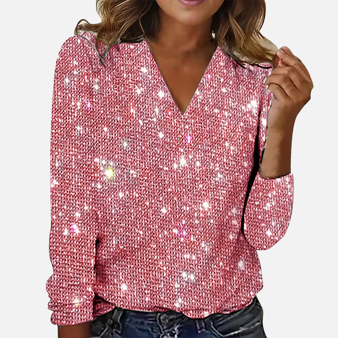Sheray | Glitzerndes Shirt mit V-Ausschnitt