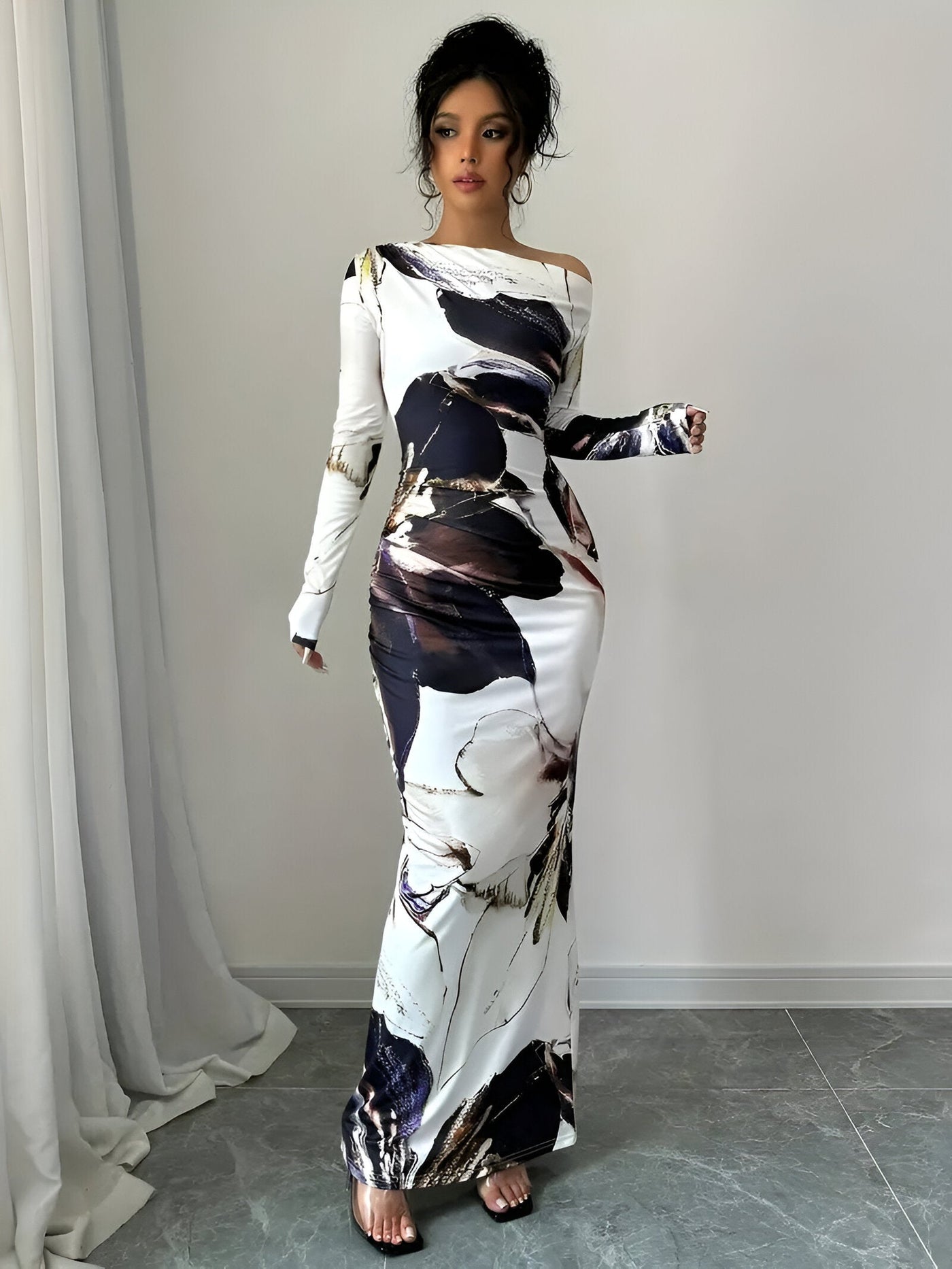 Bluma | Elegantes Off-Shoulder Bodycon Kleid mit Blumenmuster