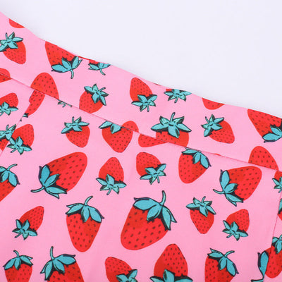 Joanne – Kirschdruck A-Linien-Minirock mit hohem Bund und Schlitz