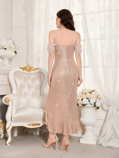 Beate | Glamouröses Cold-Shoulder Paillettenkleid