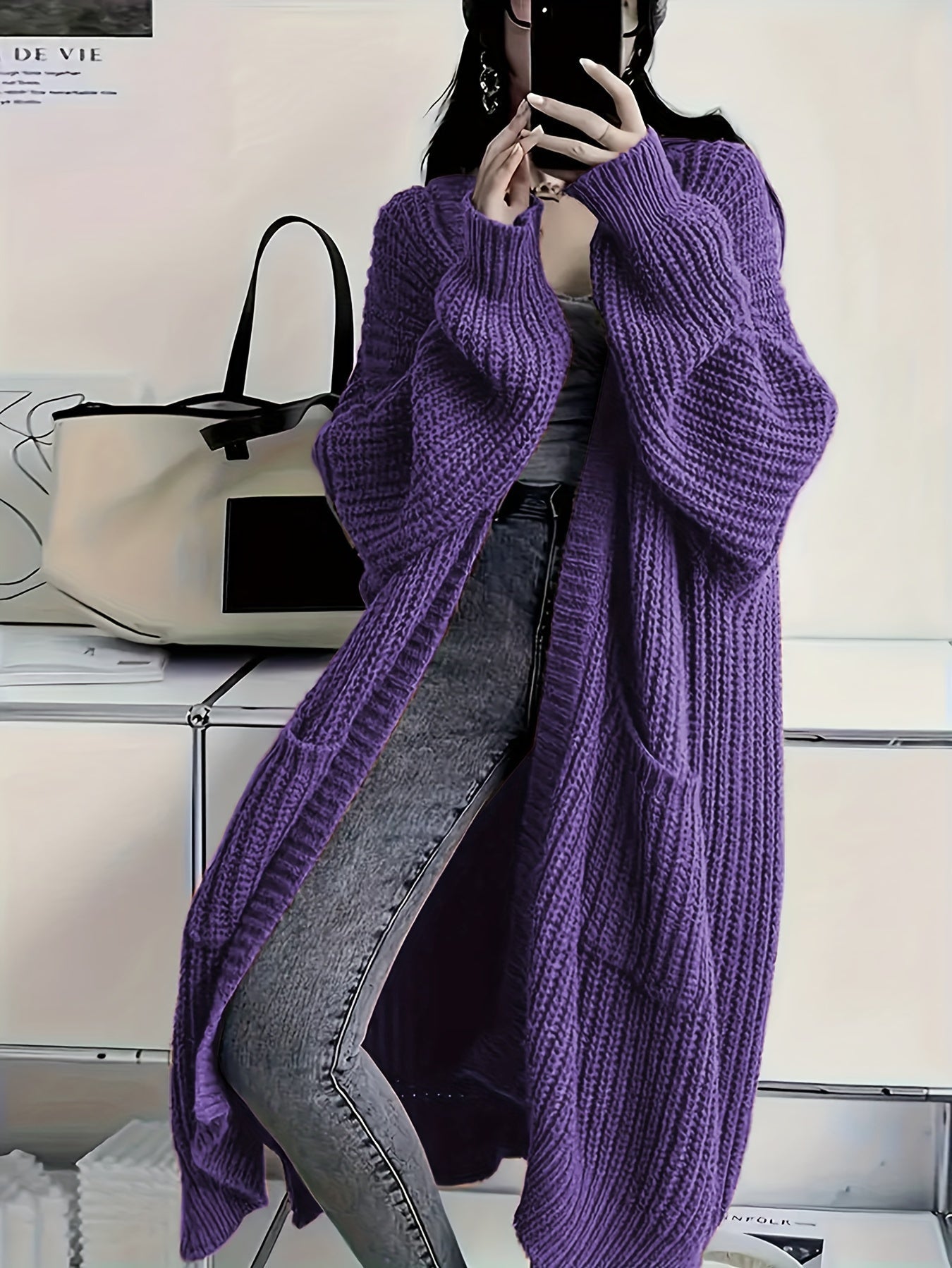 Grauer Strick-Cardigan mit offener Vorderseite - Nora