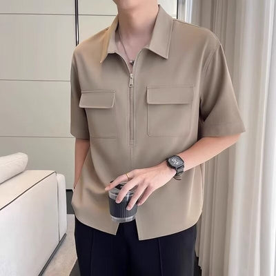 David – Kurzärmeliges Arbeitshemd mit halbem Reißverschluss für Herren