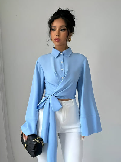Madchen | Trendiges Crop-Top mit Schleife und Glockenärmeln