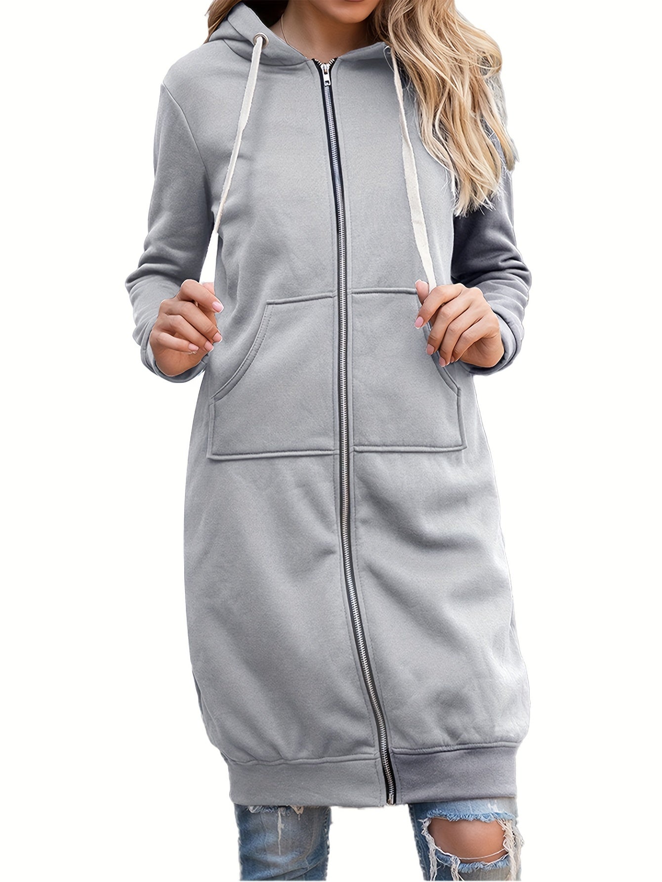 Roter Langer Zip-Up Hoodie – Lisa
