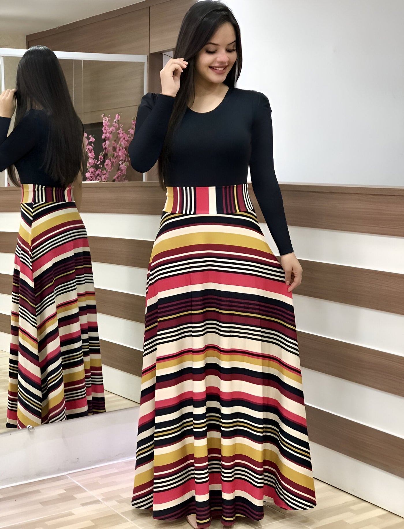 Liza | Elegantes Blumen Color-Block Kleid