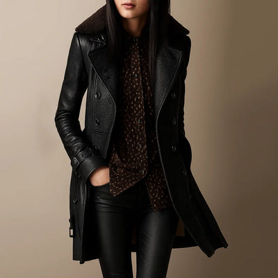 Simone™ | Eleganter mittellanger Leder-Mantel