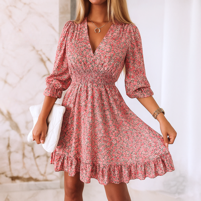 Kim™ | Elegantes Blumenkleid mit Puffärmeln