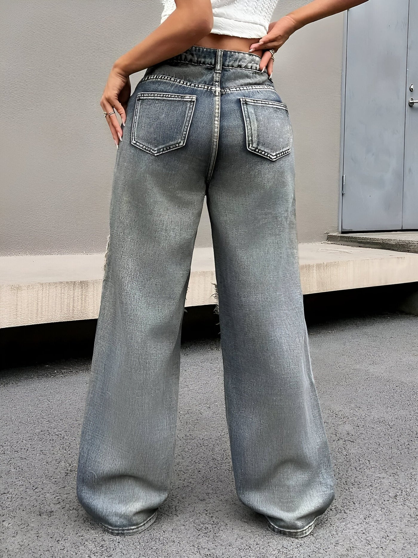 Leontine | Coole Blaue Jeans mit rauem Saum und weitem Bein