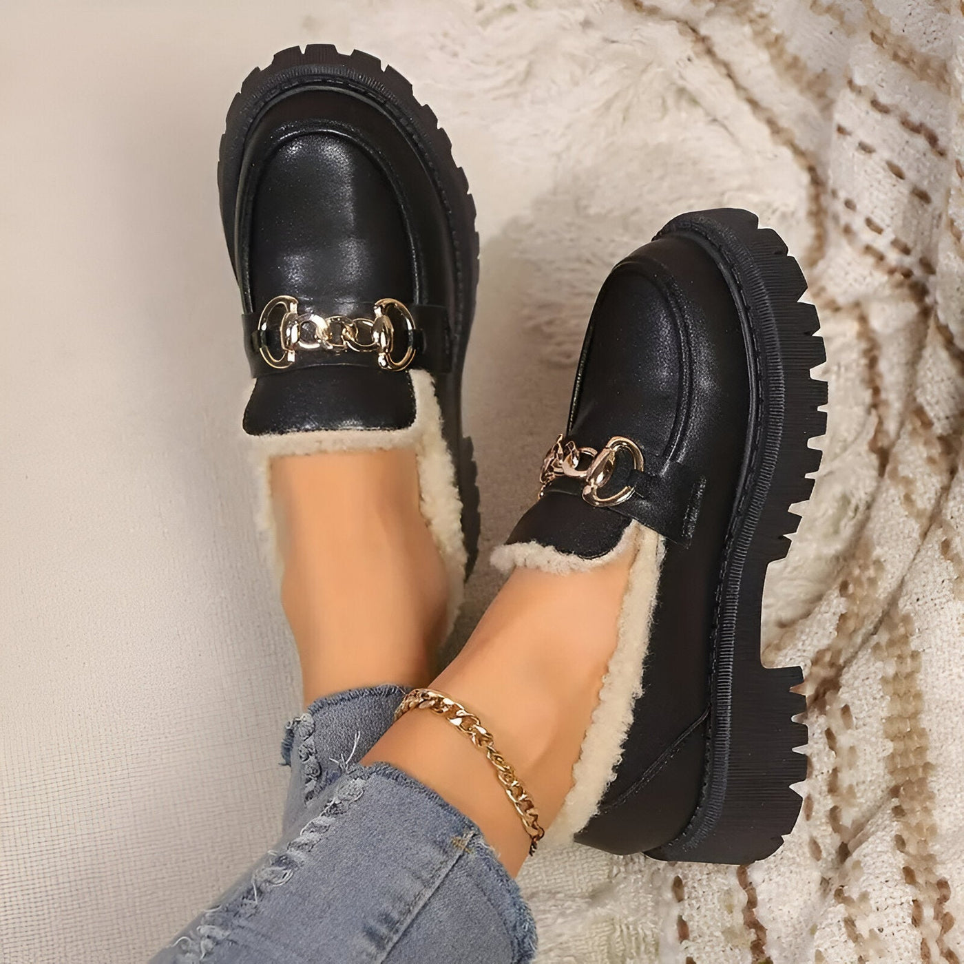 Zelia | Stylische Baumwoll Chain Loafers