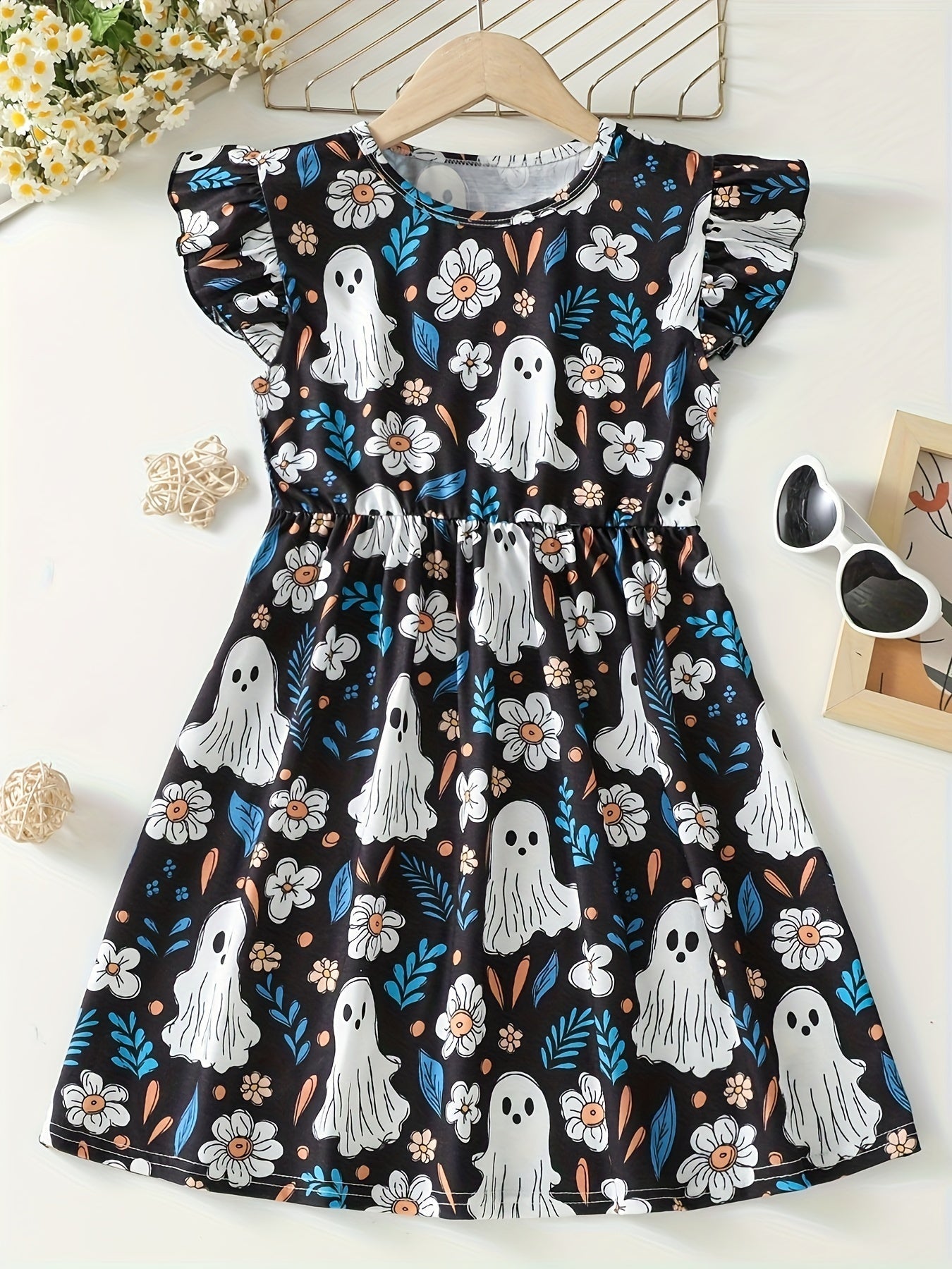 Mädchen Fit-and-Flare Kleid mit Geister-Print