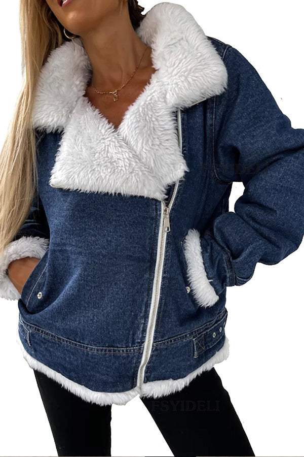 Leah® | Lose Freizeitjacke mit Patchwork-Revers aus Lammwolle