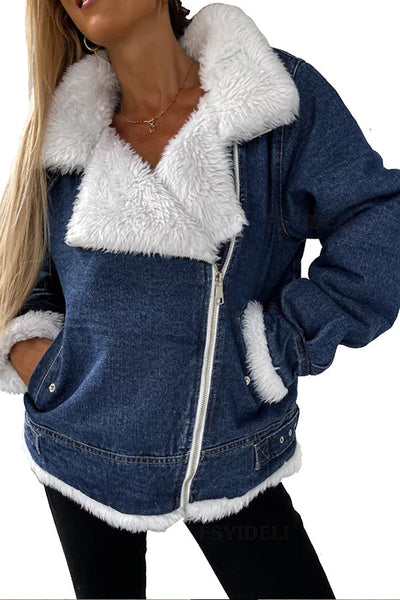 Leah® | Lose Freizeitjacke mit Patchwork-Revers aus Lammwolle