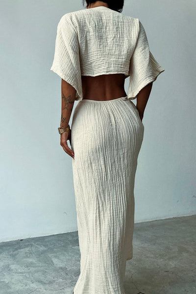 Elda® | Kleid aus Baumwolle und Leinen mit Schnürung und freiliegender Taille