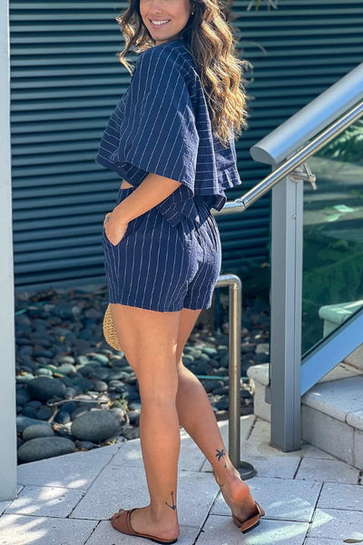 Rosario® | Set aus marineblauem, gestreiftem Oberteil und kurzen Hosen, regulärer Preis