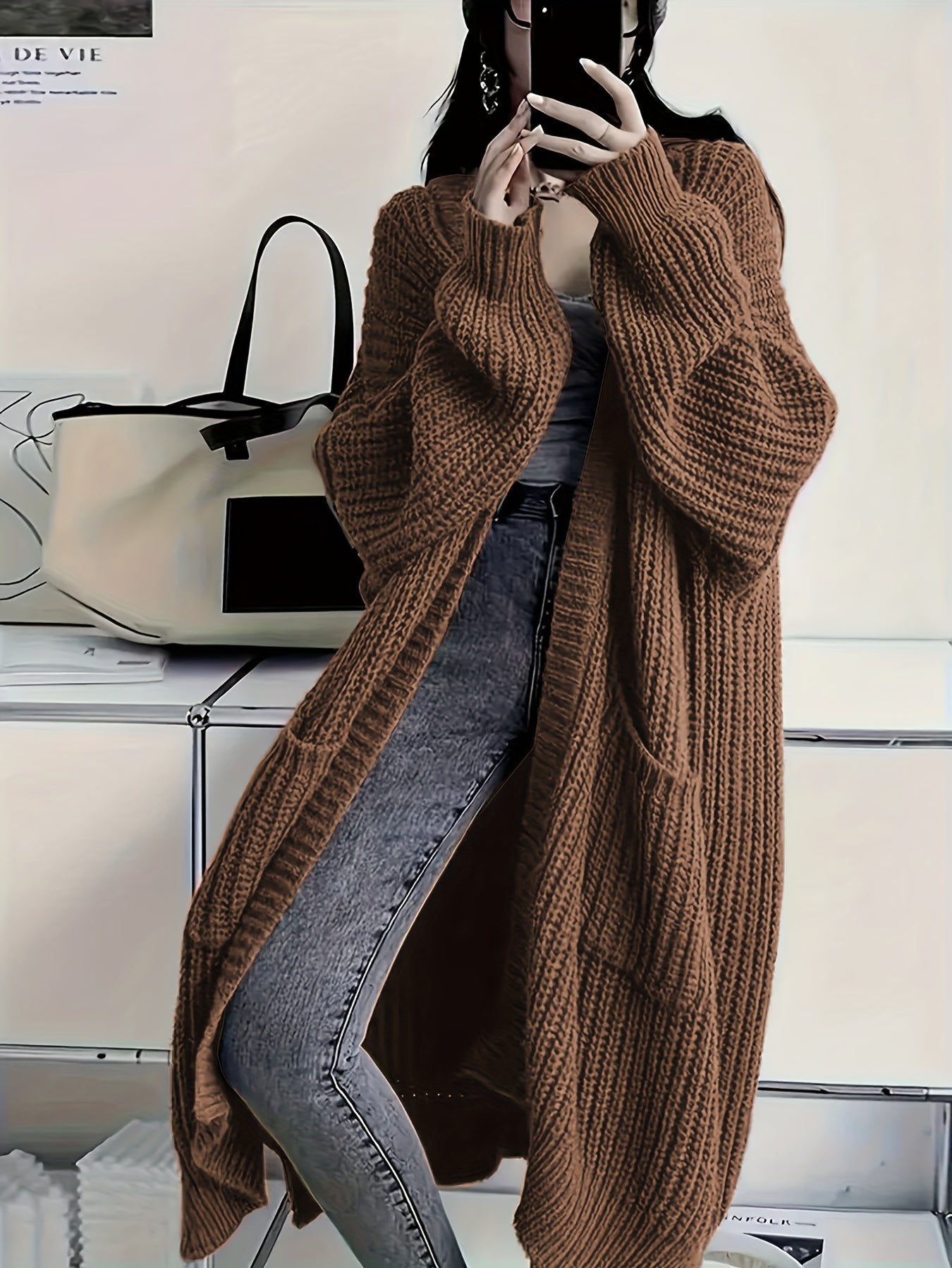 Grauer Strick-Cardigan mit offener Vorderseite - Nora