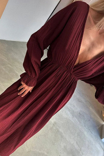 Sonia® | Lässiges Kleid aus Baumwolle und Leinen mit V-Ausschnitt und Schlitz