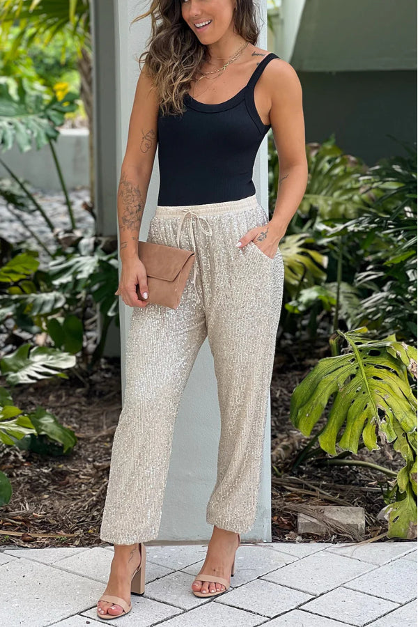 Nélida® | Jogginghose mit Pailletten in Champagner