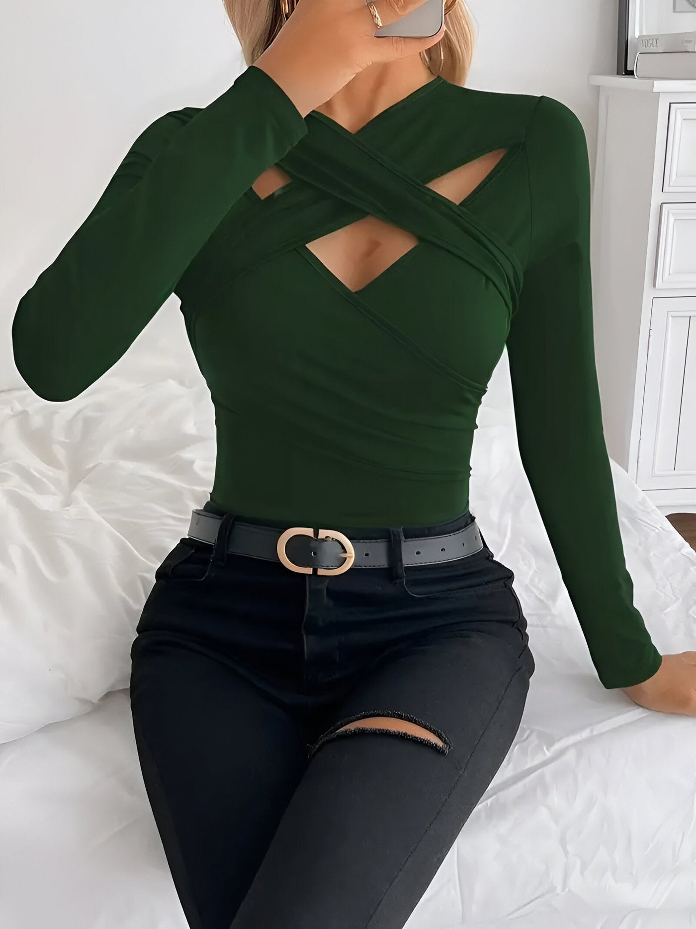 Jera | Elegantes V-Ausschnitt Langarm-Top